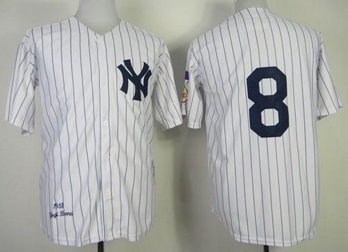 Mitchell and Ness 1951 Yankees #8 Yogi Berra Stitched White Throwback MLB Jersey - Click Image to Close